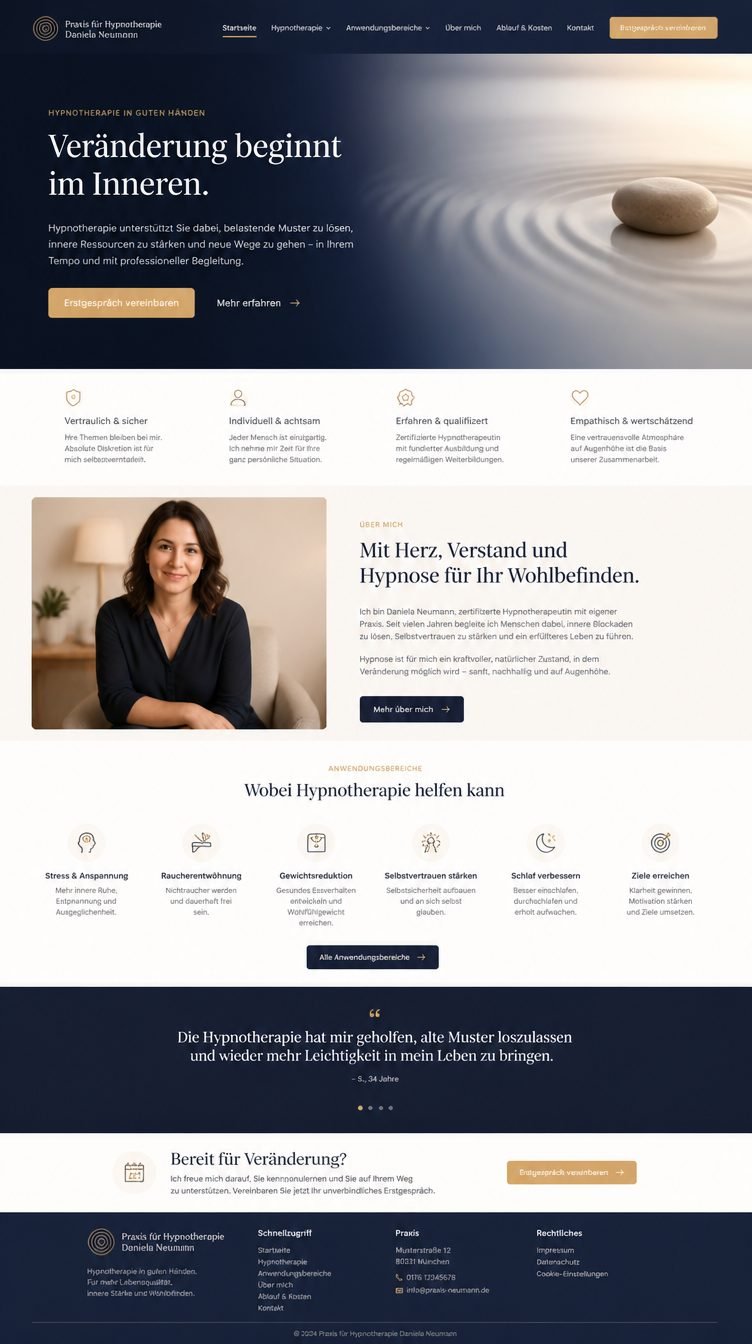 Gestaltungsentwurf für eine Website im Bereich Hypnosetherapie