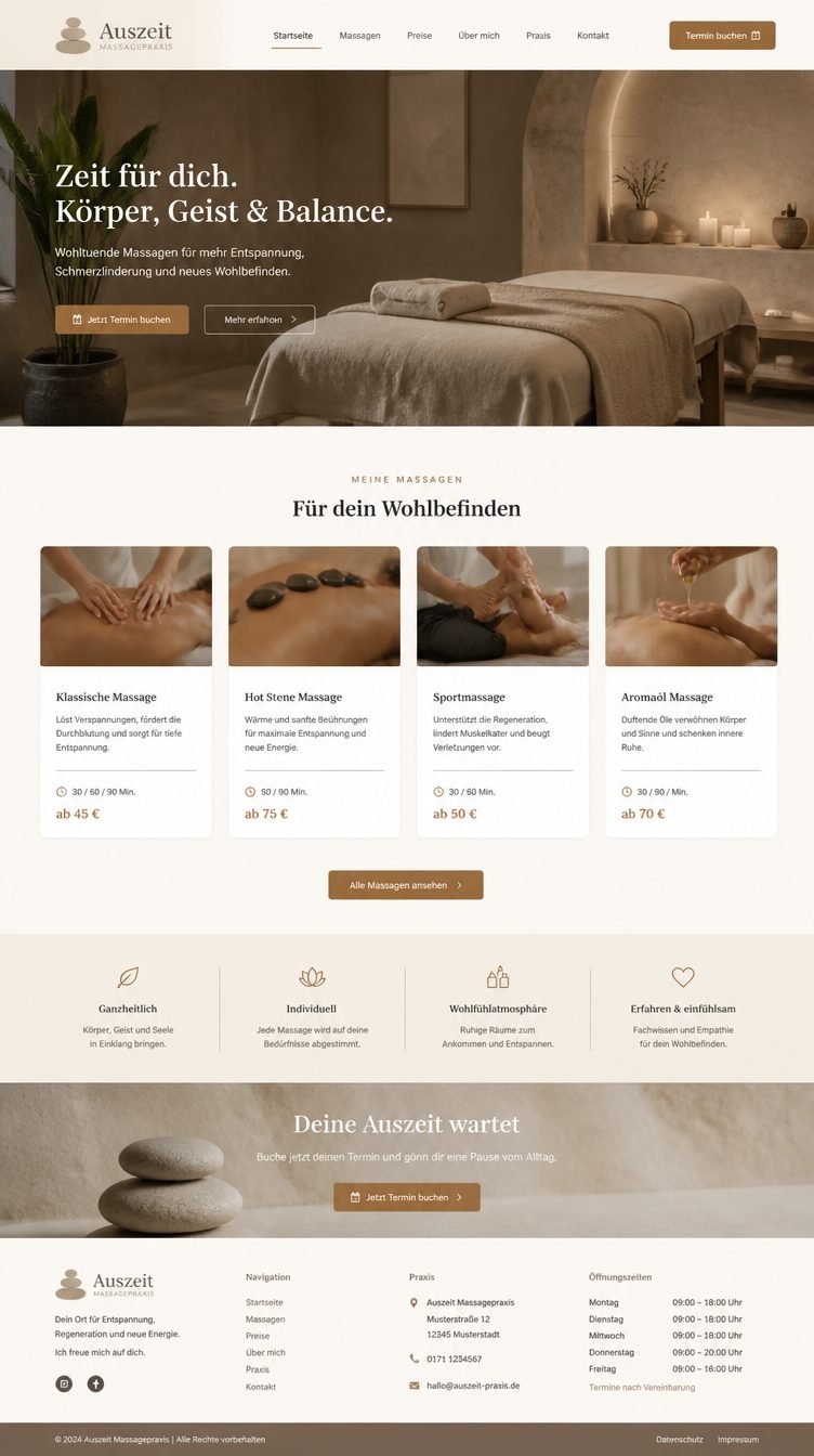 Gestaltungsentwurf für eine Website im Bereich Massage