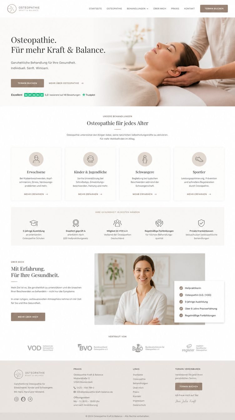 Gestaltungsentwurf für eine Website im Bereich Osteopathie