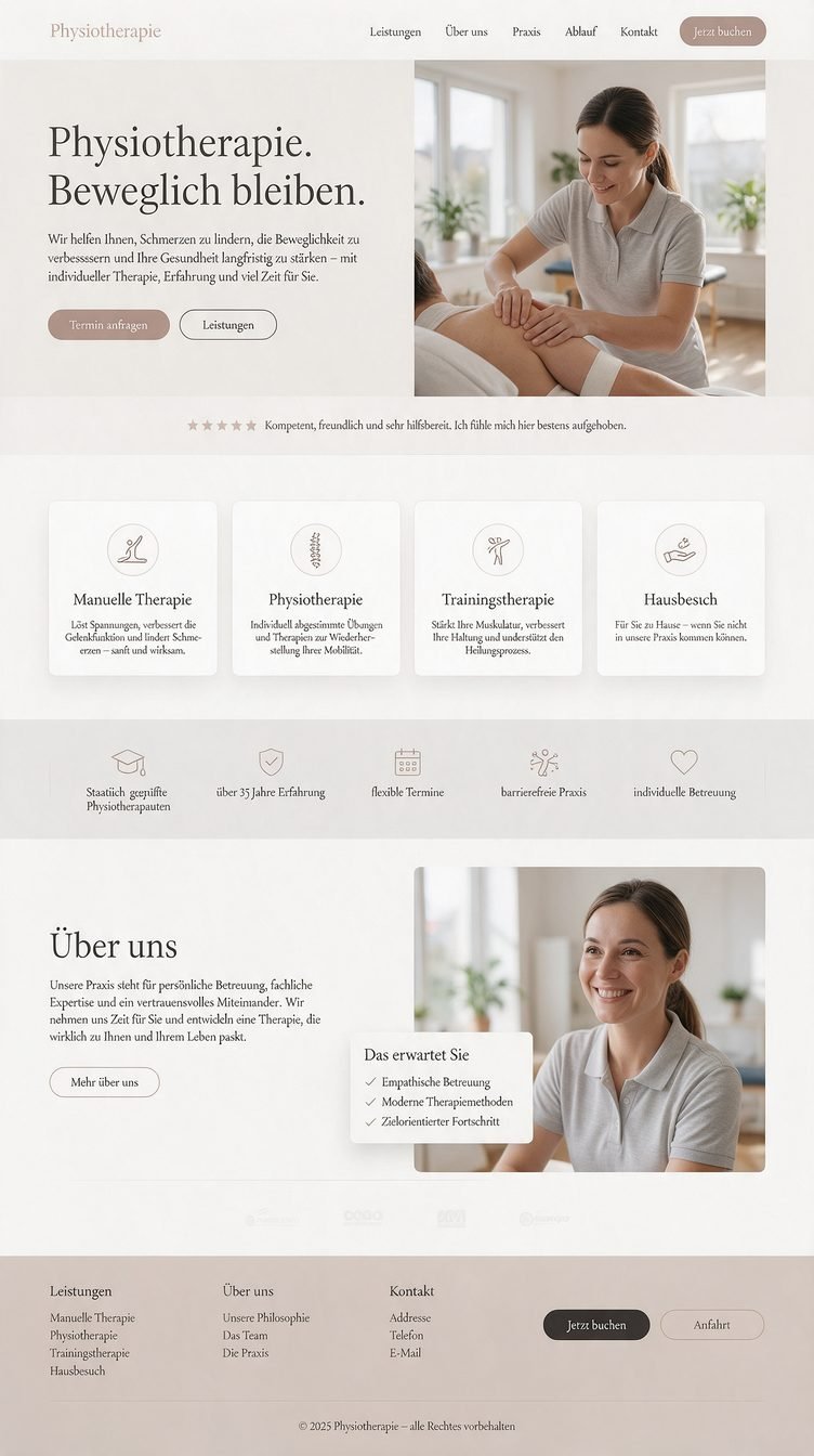 Gestaltungsentwurf für eine Website im Bereich Physiotherapie