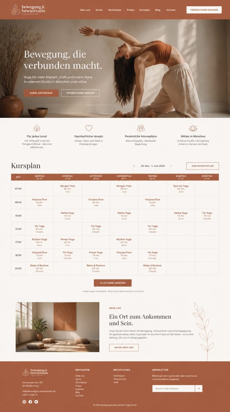 Gestaltungsentwurf für eine Website im Bereich Yogalehrerinnen