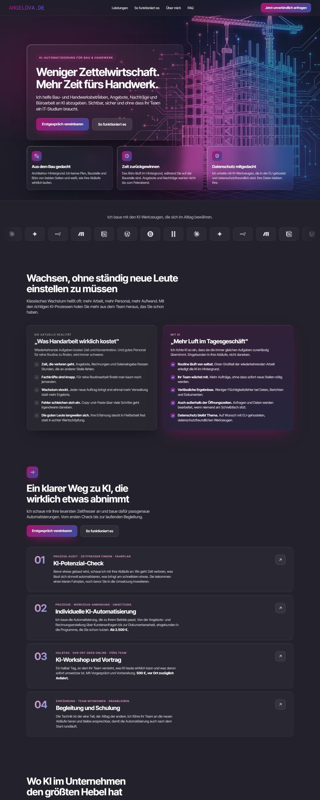 Die Website angelova.de auf einem Laptop-Bildschirm