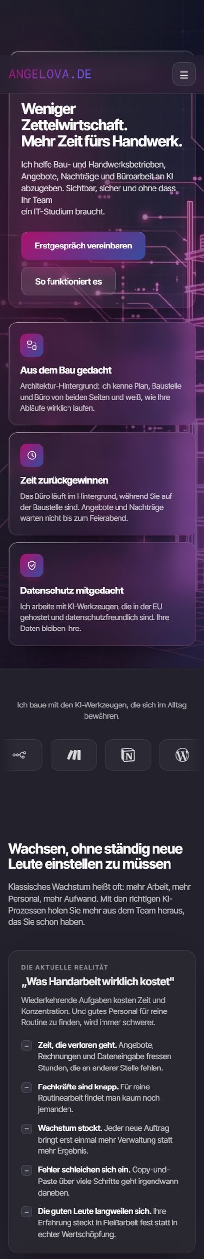 Die Website angelova.de auf einem Handy