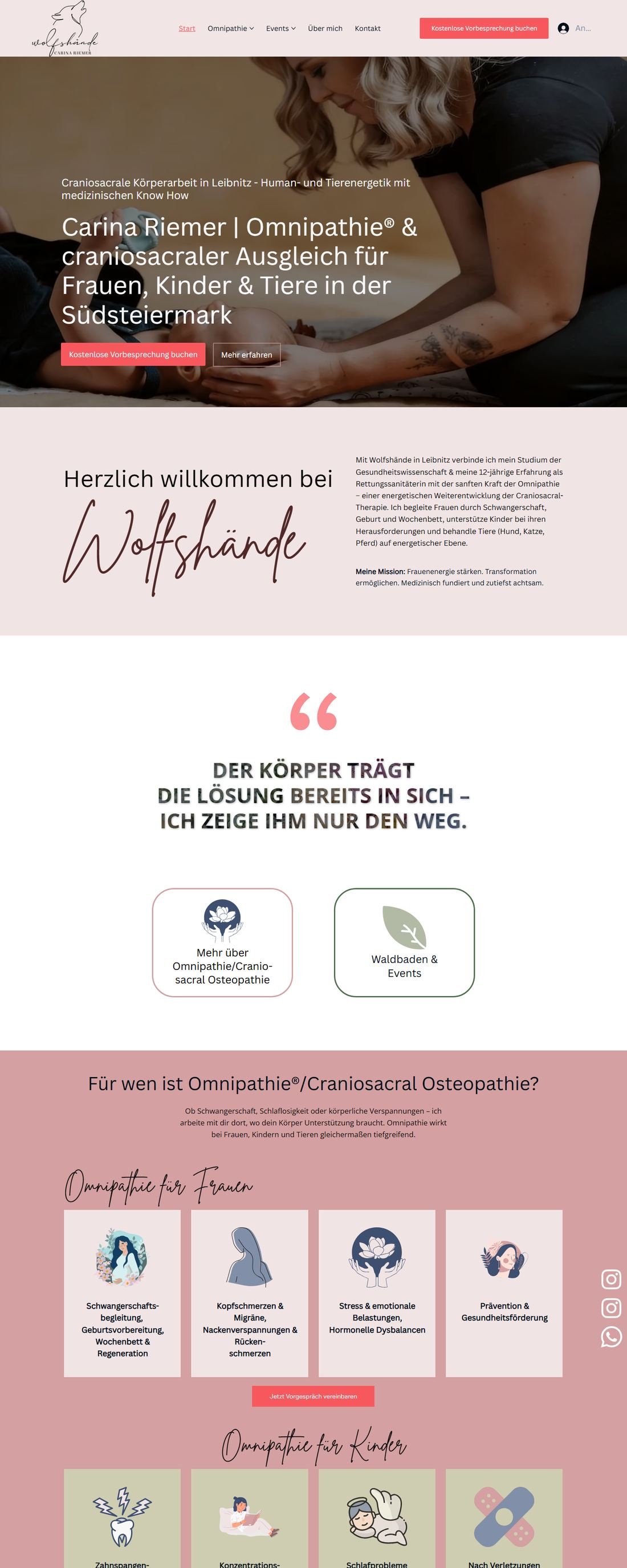 Die Website wolfshaende.com auf einem Laptop-Bildschirm