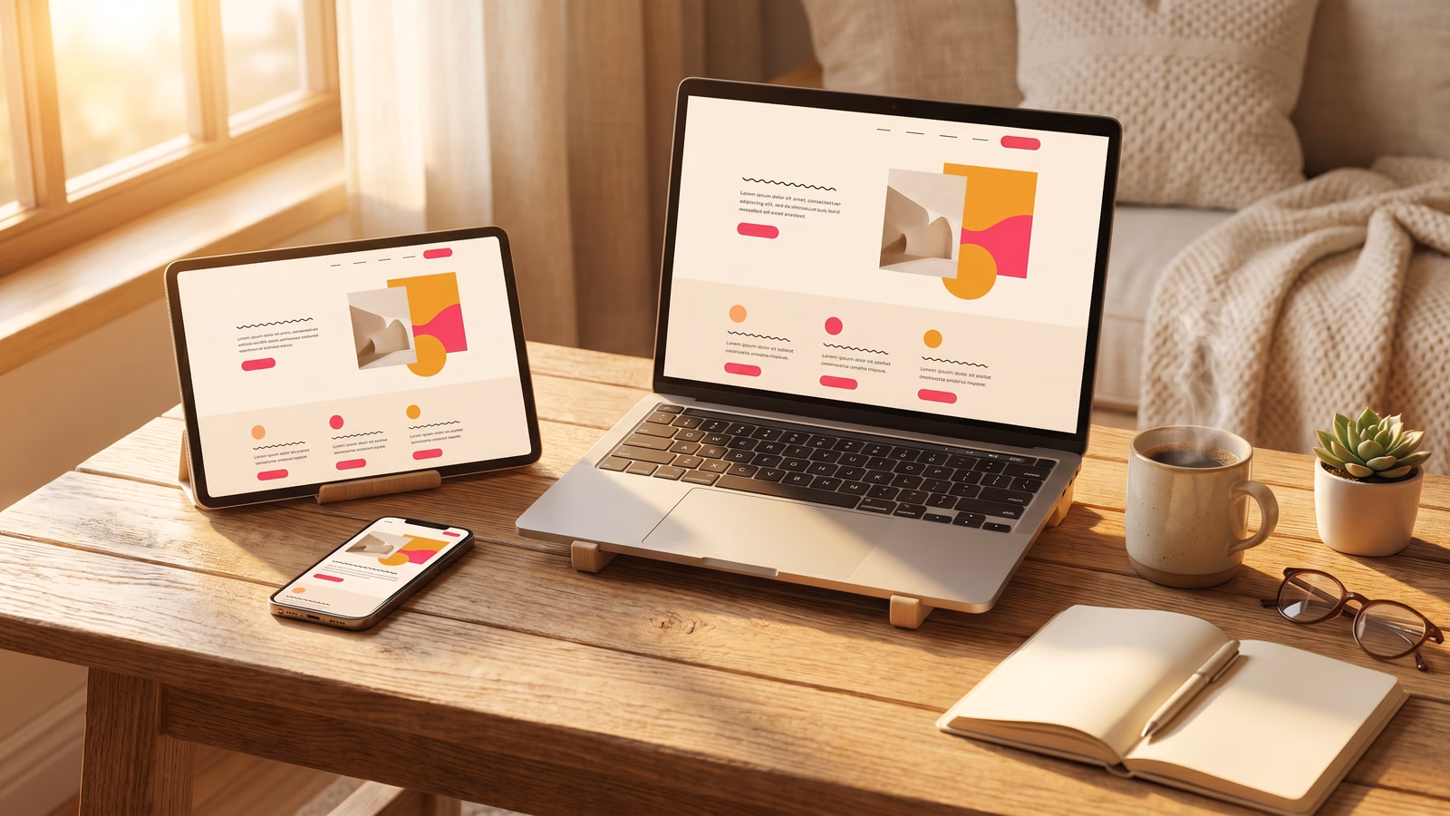 Dieselbe Website auf Desktop, Tablet und Handy